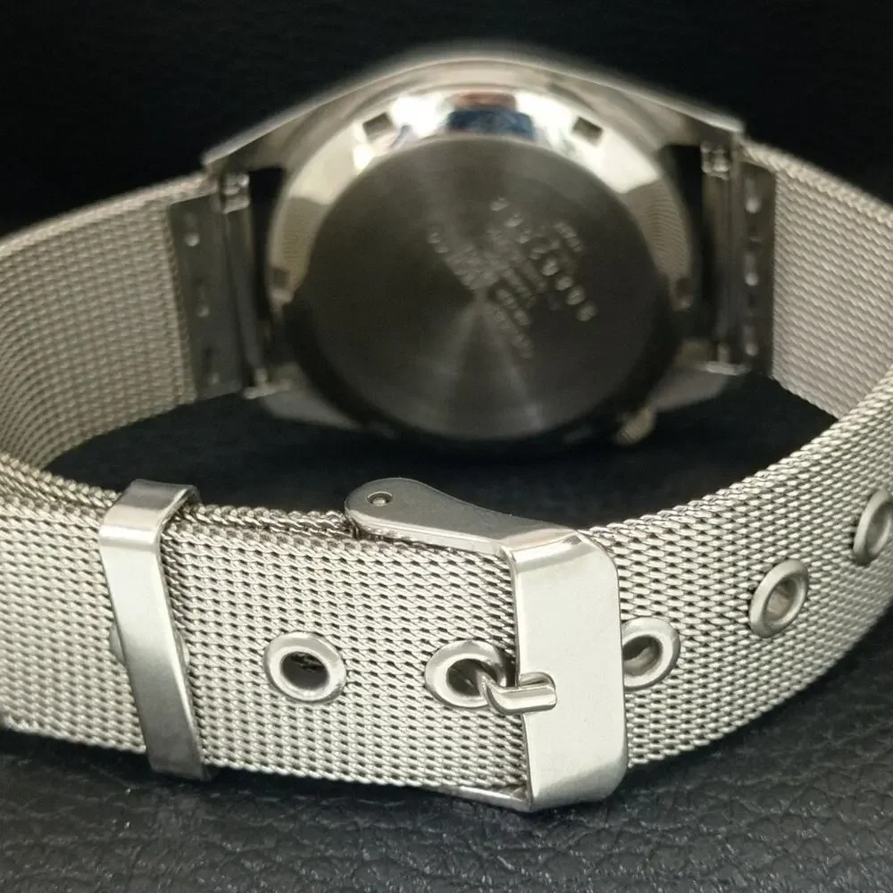 Vintage 1987 Citizen Automatic Mens Silver Watch W/daydate & Blue accents